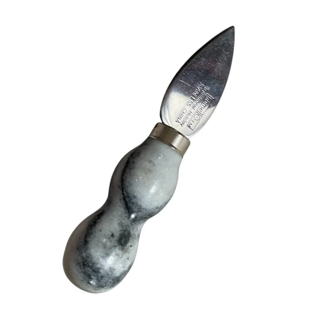 Cheese Spreader Charcuterie Set Gray/White Polished Marble Stainless Steel 5.5